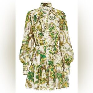 NWOT ALÉMAIS Womens Octavia Ivory Paisley Embroidered Mini Shirtdress US Size 4